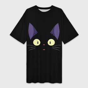 Платье-футболка 3D с принтом Дзи Дзи в Екатеринбурге,  |  | cat | delivery | ji | jiji | kikis | service | totoro | ведьмина | дзи | дзидзи | доставки | кики | кот | котенок | котик | кэт | миядзаки | служба | тоторо | хаяо | черный