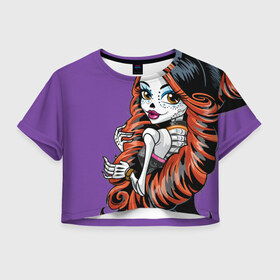 Женская футболка Crop-top 3D с принтом Calavera skelita 22 в Екатеринбурге, 100% полиэстер | круглая горловина, длина футболки до линии талии, рукава с отворотами | девушка | маска | мексика | скелет