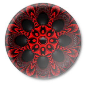 Значок с принтом Красный цветок в Екатеринбурге,  металл | круглая форма, металлическая застежка в виде булавки | Тематика изображения на принте: драгоценные камни | драгоценный камень | красный | неон | тёмный | цветок | черный
