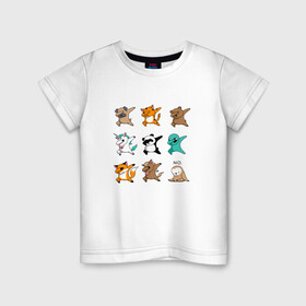 Детская футболка хлопок с принтом DAB & ANIMALS в Екатеринбурге, 100% хлопок | круглый вырез горловины, полуприлегающий силуэт, длина до линии бедер | Тематика изображения на принте: animals | cat | dab | dog | fox | дэб | единорог | единорог дэб | животные | инопланетянин | конь | кот дэб | кошка | ленивец | лиса | лиса дэб | лошадь | медведь | медведь дэб | панда | панда дэб | собака | собака дэб