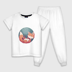 Детская пижама хлопок с принтом Отдыхающий лисёнок в Екатеринбурге, 100% хлопок |  брюки и футболка прямого кроя, без карманов, на брюках мягкая резинка на поясе и по низу штанин
 | арт | лес | лис | лисёнок | отдых | отдыхает | рисунок | спит