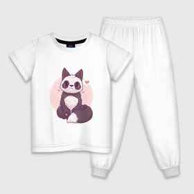Детская пижама хлопок с принтом Лисья панда в Екатеринбурге, 100% хлопок |  брюки и футболка прямого кроя, без карманов, на брюках мягкая резинка на поясе и по низу штанин
 | арт | белый | лиса | любовь | мило | милота | мимишка | панда | рисунок | сердце | чёрно белый | чёрный