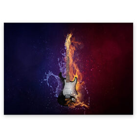Поздравительная открытка с принтом Гитара огня в Екатеринбурге, 100% бумага | плотность бумаги 280 г/м2, матовая, на обратной стороне линовка и место для марки
 | Тематика изображения на принте: fire guitar | jazz | rock | гитара огня | раскаленная гитара