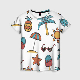 Женская футболка 3D с принтом Отпуск в Екатеринбурге, 100% полиэфир ( синтетическое хлопкоподобное полотно) | прямой крой, круглый вырез горловины, длина до линии бедер | summer | ананас | ананасы | гаваи | гавайская | звезда | звёзды | зонт | лето | мороженное | отдых | отпуск | очки | пальма | пальмы | пляж | солнце | туризм | туристическая