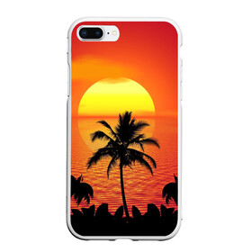 Чехол для iPhone 7Plus/8 Plus матовый с принтом Пальмы на фоне моря в Екатеринбурге, Силикон | Область печати: задняя сторона чехла, без боковых панелей | summer | восход | гаваи | гавайская | закат | лето | море | океан | отдых | отпуск | пальма | пальмы | солнце | туризм | туристическая