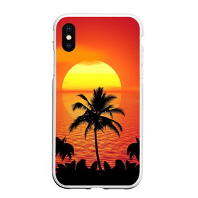 Чехол для iPhone XS Max матовый с принтом Пальмы на фоне моря в Екатеринбурге, Силикон | Область печати: задняя сторона чехла, без боковых панелей | summer | восход | гаваи | гавайская | закат | лето | море | океан | отдых | отпуск | пальма | пальмы | солнце | туризм | туристическая
