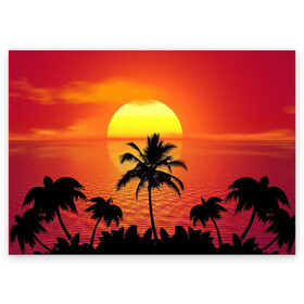 Поздравительная открытка с принтом Пальмы на фоне моря в Екатеринбурге, 100% бумага | плотность бумаги 280 г/м2, матовая, на обратной стороне линовка и место для марки
 | Тематика изображения на принте: summer | восход | гаваи | гавайская | закат | лето | море | океан | отдых | отпуск | пальма | пальмы | солнце | туризм | туристическая