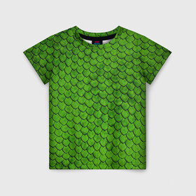 Детская футболка 3D с принтом зелёная чешуя  в Екатеринбурге, 100% гипоаллергенный полиэфир | прямой крой, круглый вырез горловины, длина до линии бедер, чуть спущенное плечо, ткань немного тянется | чешуя | чешуя ящерицы
