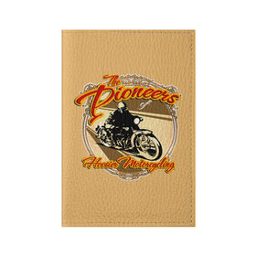 Обложка для паспорта матовая кожа с принтом Hoosier Motorcycling в Екатеринбурге, натуральная матовая кожа | размер 19,3 х 13,7 см; прозрачные пластиковые крепления | motorcycle | байкеры | мотоциклы | пионеры