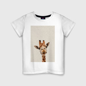 Детская футболка хлопок с принтом жираф в Екатеринбурге, 100% хлопок | круглый вырез горловины, полуприлегающий силуэт, длина до линии бедер | Тематика изображения на принте: giraffe | zoo | африканский жираф | жираф | жираф из зоопарка | жирафик | зоопарк