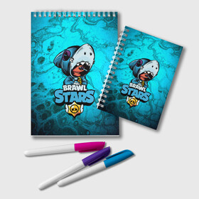 Блокнот с принтом BRAWL STARS LEON SHARK в Екатеринбурге, 100% бумага | 48 листов, плотность листов — 60 г/м2, плотность картонной обложки — 250 г/м2. Листы скреплены удобной пружинной спиралью. Цвет линий — светло-серый
 | brawl | brawl stars | brawlstars | crow | fire | flame | game | leon | loen | phoenix | shark | star | stars | акула | бравл | браво | вода | звезда | звезды | игра | леон | огонь | пламя | стар | старс | феникс