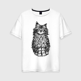Женская футболка хлопок Oversize с принтом Пушистый котенок в Екатеринбурге, 100% хлопок | свободный крой, круглый ворот, спущенный рукав, длина до линии бедер
 | белый котенок | кот | котенок | коты | котята | кошечка | кошка | кошки | милые котята | милый котенок | няшки | пушистый котенок