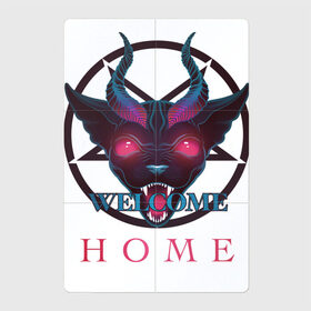 Магнитный плакат 2Х3 с принтом Welcome home в Екатеринбурге, Полимерный материал с магнитным слоем | 6 деталей размером 9*9 см | demon | devil | hell | home | welcome | готика | демон | дьявол | кот | надпись | пентаграмма | рога | сфинкс | черт
