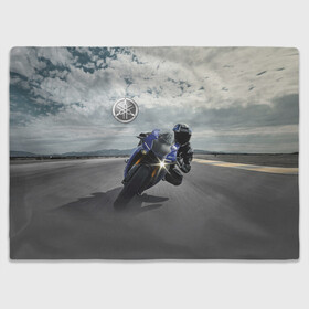 Плед 3D с принтом Yamaha в Екатеринбурге, 100% полиэстер | закругленные углы, все края обработаны. Ткань не мнется и не растягивается | clouds | helmet | motorcycle | racer | road | route | sky | speed | yamaha | гонщик | дорога | мотоцикл | небо | облака | скорость | трасса | шлем