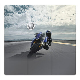 Магнитный плакат 3Х3 с принтом Yamaha в Екатеринбурге, Полимерный материал с магнитным слоем | 9 деталей размером 9*9 см | clouds | helmet | motorcycle | racer | road | route | sky | speed | yamaha | гонщик | дорога | мотоцикл | небо | облака | скорость | трасса | шлем