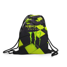 Рюкзак-мешок 3D с принтом MONSTER ENERGY в Екатеринбурге, 100% полиэстер | плотность ткани — 200 г/м2, размер — 35 х 45 см; лямки — толстые шнурки, застежка на шнуровке, без карманов и подкладки | energy | monster energy | кофеин | монстр | монстр энерджи | напиток | таурин | энергетик | энергетический напиток