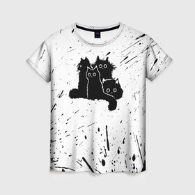 Женская футболка 3D с принтом Черные котейки в Екатеринбурге, 100% полиэфир ( синтетическое хлопкоподобное полотно) | прямой крой, круглый вырез горловины, длина до линии бедер | baby | cat | cute | kitty | аниме | анимешные | брызги красок | глаза | детям | животные | зверек | кавайный | киска | кот | котята | кошак | кошечка | кошка | малыши | милые | мордочка | няшные | прикольные