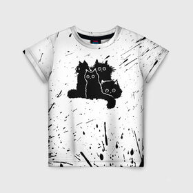 Детская футболка 3D с принтом Черные котейки в Екатеринбурге, 100% гипоаллергенный полиэфир | прямой крой, круглый вырез горловины, длина до линии бедер, чуть спущенное плечо, ткань немного тянется | Тематика изображения на принте: baby | cat | cute | kitty | аниме | анимешные | брызги красок | глаза | детям | животные | зверек | кавайный | киска | кот | котята | кошак | кошечка | кошка | малыши | милые | мордочка | няшные | прикольные