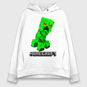 Женское худи Oversize хлопок с принтом MINECRAFT CREEPER в Екатеринбурге, френч-терри — 70% хлопок, 30% полиэстер. Мягкий теплый начес внутри —100% хлопок | боковые карманы, эластичные манжеты и нижняя кромка, капюшон на магнитной кнопке | creeper | game | minecraft | блоки | игра | квадраты | компьютерная | крипер | криппер | майнкрафт | огонь