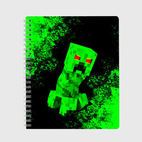 Тетрадь с принтом MINECRAFT CREEPER в Екатеринбурге, 100% бумага | 48 листов, плотность листов — 60 г/м2, плотность картонной обложки — 250 г/м2. Листы скреплены сбоку удобной пружинной спиралью. Уголки страниц и обложки скругленные. Цвет линий — светло-серый
 | creeper | game | minecraft | блоки | игра | квадраты | компьютерная | крипер | криппер | майнкрафт | огонь