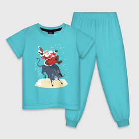 Детская пижама хлопок с принтом Год Быка в Екатеринбурге, 100% хлопок |  брюки и футболка прямого кроя, без карманов, на брюках мягкая резинка на поясе и по низу штанин
 | Тематика изображения на принте: 