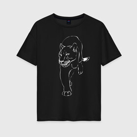 Женская футболка хлопок Oversize с принтом Пантера в Екатеринбурге, 100% хлопок | свободный крой, круглый ворот, спущенный рукав, длина до линии бедер
 | дикий | животное | зверь | кот | кошка | опасный | пантера | пума | хищник | ягуар
