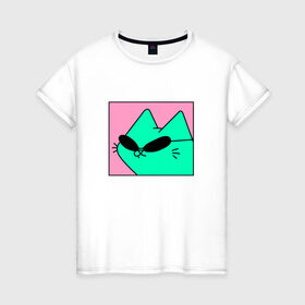 Женская футболка хлопок с принтом Кот в очках в Екатеринбурге, 100% хлопок | прямой крой, круглый вырез горловины, длина до линии бедер, слегка спущенное плечо | иллюстрация | кот | мем | мемы | рисунок | смешно | современно