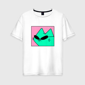Женская футболка хлопок Oversize с принтом Кот в очках в Екатеринбурге, 100% хлопок | свободный крой, круглый ворот, спущенный рукав, длина до линии бедер
 | иллюстрация | кот | мем | мемы | рисунок | смешно | современно