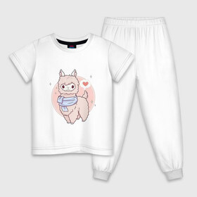 Детская пижама хлопок с принтом Милая лама в Екатеринбурге, 100% хлопок |  брюки и футболка прямого кроя, без карманов, на брюках мягкая резинка на поясе и по низу штанин
 | арт | звёзды | лама | любовь | мерцание | рисунок | розовый | сердечко | сердце | синий | сияние | шарф