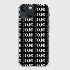 Чехол для iPhone 13 mini с принтом JOJOJOJOJOJOJOJOJ BLACK в Екатеринбурге,  |  | Тематика изображения на принте: anime | jojo | jojo’s bizarre adventure | аниме | анимэ | биззаре адвенчер | джо | джо джо | джоджо | джонатан джостар | дзёсукэ хигасиката | дзётаро кудзё | жожо | игги | кира | лого | манга | невероятные приключения