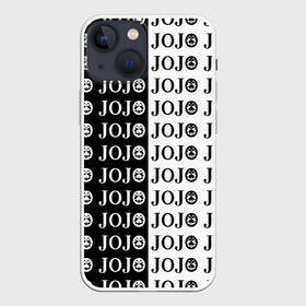 Чехол для iPhone 13 mini с принтом Логотип джо джо паттерн черно белый в Екатеринбурге,  |  | anime | jojo | jojo’s bizarre adventure | аниме | анимэ | биззаре адвенчер | джо | джо джо | джоджо | джонатан джостар | дзёсукэ хигасиката | дзётаро кудзё | жожо | игги | кира | лого | манга | невероятные приключения