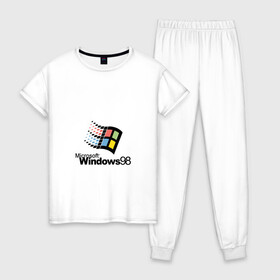 Женская пижама хлопок с принтом Windows 98 в Екатеринбурге, 100% хлопок | брюки и футболка прямого кроя, без карманов, на брюках мягкая резинка на поясе и по низу штанин | microsoft | windows | windows98 | виндовс | майкрософт