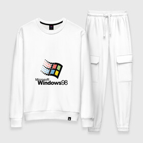 Женский костюм хлопок с принтом Windows 98 в Екатеринбурге, 100% хлопок | на свитшоте круглая горловина, мягкая резинка по низу. Брюки заужены к низу, на них два вида карманов: два 
