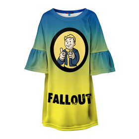 Детское платье 3D с принтом Fallout/Фоллаут в Екатеринбурге, 100% полиэстер | прямой силуэт, чуть расширенный к низу. Круглая горловина, на рукавах — воланы | boy | fallout | new vegas | nuka cola | апокалипсис | бандиты | вегас | война | градиент | девочкам | детям | игра | логотипы игр | мальчикам | оружие | парни | пистолеты | подростковые | постапокалипсис | убежище