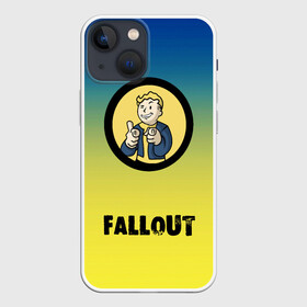 Чехол для iPhone 13 mini с принтом Fallout Фоллаут в Екатеринбурге,  |  | boy | fallout | new vegas | nuka cola | апокалипсис | бандиты | вегас | война | градиент | девочкам | детям | игра | логотипы игр | мальчикам | оружие | парни | пистолеты | подростковые | постапокалипсис | убежище