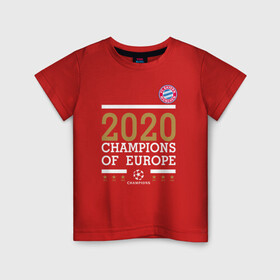 Детская футболка хлопок с принтом FC Bayern Munchen | Champions of Europe 2020 в Екатеринбурге, 100% хлопок | круглый вырез горловины, полуприлегающий силуэт, длина до линии бедер | 0x000000123 | bayern munchen | fcb | бавария | мюнхен