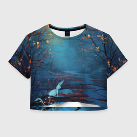 Женская футболка Crop-top 3D с принтом Forest в Екатеринбурге, 100% полиэстер | круглая горловина, длина футболки до линии талии, рукава с отворотами | абстракция | аниме | вода | гора | горы | градиент | дерево | деревья | елки | зайцы | зайчики | закат | заяц | кролик | кролики | лес | лист | листочек | листья | луна | море | на каждый день | небо | ночь