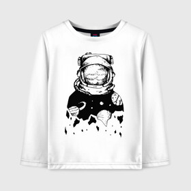 Детский лонгслив хлопок с принтом Космонавт в Екатеринбурге, 100% хлопок | круглый вырез горловины, полуприлегающий силуэт, длина до линии бедер | cosmonaut | cosmos | moon | planet | saturn | space | spacesuit | космонавт | космос | луна | планета | сатурн | скафандр