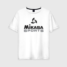 Женская футболка хлопок Oversize с принтом MIKASA SPORTS в Екатеринбурге, 100% хлопок | свободный крой, круглый ворот, спущенный рукав, длина до линии бедер
 | beach | mikasa | voleybal | volleyball | волебол | волейбол | волейболист | волейболистка | воллейбол | микаса | пляжный