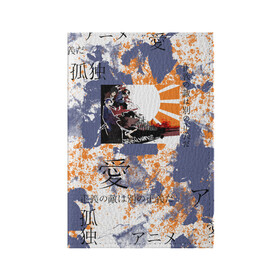Обложка для паспорта матовая кожа с принтом Самурай Чамплу в Екатеринбурге, натуральная матовая кожа | размер 19,3 х 13,7 см; прозрачные пластиковые крепления | Тематика изображения на принте: абстракция | аниме | брызги | иероглифы | самурай | самурай чамплу | тай дай | чамплу | япония | японские иероглифы | японские символы
