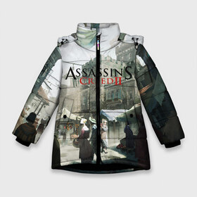 Зимняя куртка для девочек 3D с принтом Assassin’s Creed 2 в Екатеринбурге, ткань верха — 100% полиэстер; подклад — 100% полиэстер, утеплитель — 100% полиэстер. | длина ниже бедра, удлиненная спинка, воротник стойка и отстегивающийся капюшон. Есть боковые карманы с листочкой на кнопках, утяжки по низу изделия и внутренний карман на молнии. 

Предусмотрены светоотражающий принт на спинке, радужный светоотражающий элемент на пуллере молнии и на резинке для утяжки. | black flag | brotherhood | chronicles | creed | game | origins | revelations | rogue | syndicate | unity | valhalla | альтаир | ассасин | игры | кинжал | пираты