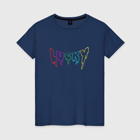 Женская футболка хлопок с принтом Lucky / Удачливый в Екатеринбурге, 100% хлопок | прямой крой, круглый вырез горловины, длина до линии бедер, слегка спущенное плечо | везучий | капли | краска | прикольная надпись | разноцветный | счастливый | удача | удачливый | фартовый | цветной