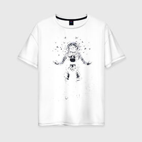 Женская футболка хлопок Oversize с принтом Космонавт в Екатеринбурге, 100% хлопок | свободный крой, круглый ворот, спущенный рукав, длина до линии бедер
 | астронавт | звезды | космонавт | космос | луна | маск | планеты