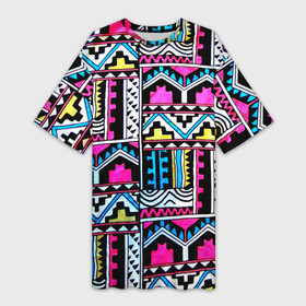 Платье-футболка 3D с принтом Ацтеки в Екатеринбурге,  |  | абстракция | африка | африканский мотив | африканский паттерн | ацтеки | коллаж | паттерн | хиппи