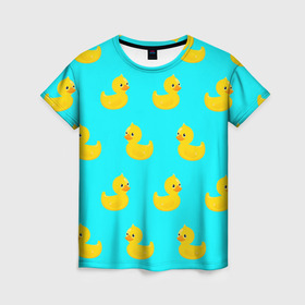 Женская футболка 3D с принтом Уточки в Екатеринбурге, 100% полиэфир ( синтетическое хлопкоподобное полотно) | прямой крой, круглый вырез горловины, длина до линии бедер | 3d | ducks | голубая | желтая | зд | утки | уточки