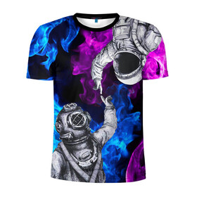 Мужская футболка 3D спортивная с принтом Космонавт и водолаз в Екатеринбурге, 100% полиэстер с улучшенными характеристиками | приталенный силуэт, круглая горловина, широкие плечи, сужается к линии бедра | astronaut | blue | cosmos | diver | elon musk | fire | flame | nasa | planet | purple | space | spacex | star | universe | water | абстракция | астронавт | вода | вселенная | галактика | дайвер | звезда | илон маск | космонавт | космос | наса | огонь | пл