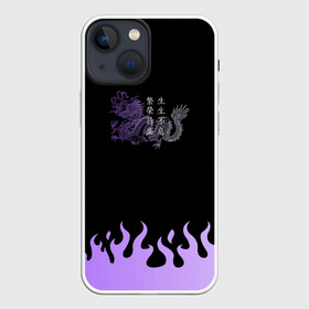 Чехол для iPhone 13 mini с принтом Дракон и огонь в Екатеринбурге,  |  | градиент | дракон | иероглифы | китай | китайская надпись | китайские иероглифы | надпись | огонь | пламя