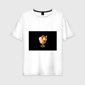 Женская футболка хлопок Oversize с принтом Мороженое в Екатеринбурге, 100% хлопок | свободный крой, круглый ворот, спущенный рукав, длина до линии бедер
 | мороженое | сладости | стакан | чёрный | шоколад