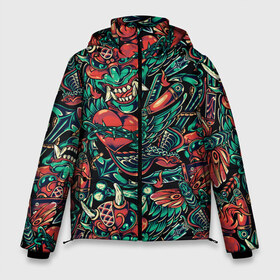 Мужская зимняя куртка 3D с принтом японская татуировка в Екатеринбурге, верх — 100% полиэстер; подкладка — 100% полиэстер; утеплитель — 100% полиэстер | длина ниже бедра, свободный силуэт Оверсайз. Есть воротник-стойка, отстегивающийся капюшон и ветрозащитная планка. 

Боковые карманы с листочкой на кнопках и внутренний карман на молнии. | anime | asia | halloween | japan | old | oriental | school | street wear | tattoo | азия | аниме | анимэ | восток | дух | ориентал | полинезия | рукав | тату | уличная мода | фестиваль | хэллоуин | хэлоуин