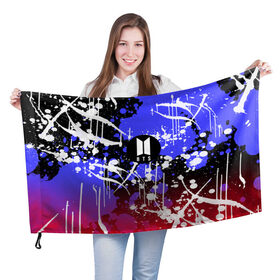 Флаг 3D с принтом BTS в Екатеринбурге, 100% полиэстер | плотность ткани — 95 г/м2, размер — 67 х 109 см. Принт наносится с одной стороны | bts | k pop | абстракция | арми | брызги | бтс | кей поп | кейпоп | корея | кпоп | неон